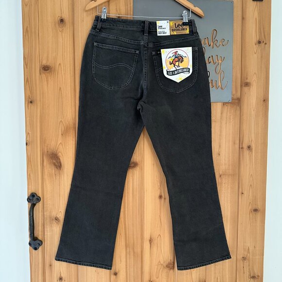 Lee x Daydreamer Size 30/28 High Rise Western Crop Boot Jeans in Washed Black - Picture 3 of 11